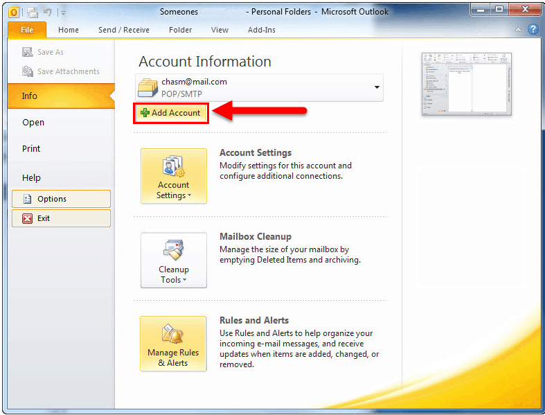 how to add email to outlook 20110